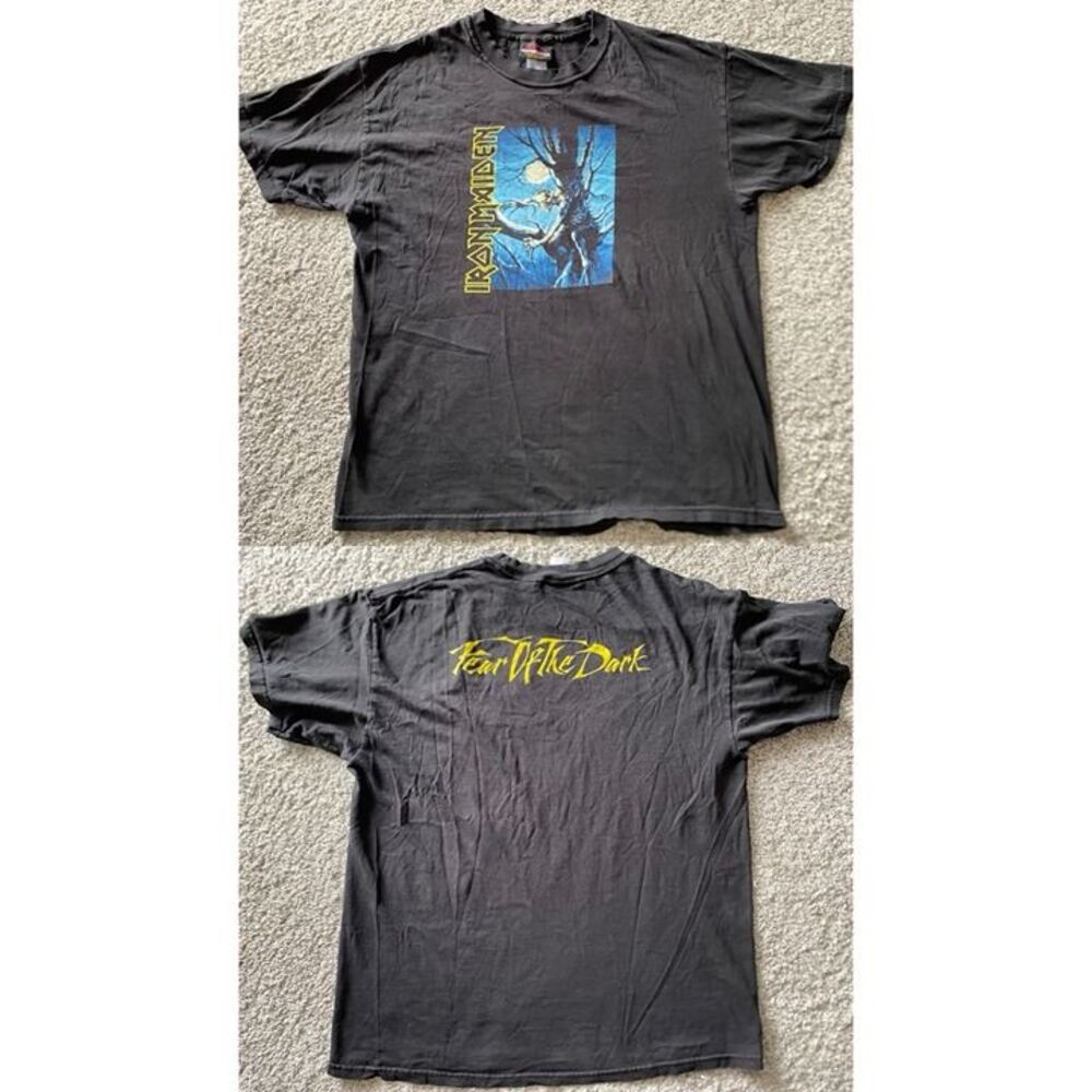 Vtg Iron Maiden Fear of the Dark T Shirt L Dbl Sided 90s Y2K Faded Distressed